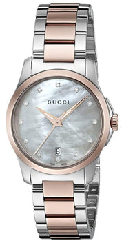 Gucci G Timeless Diamonds Mother of Pearl Dial Two Tone Steel Strap Watch For Women - YA126544