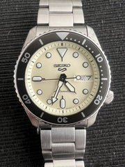 Seiko 5 Sports SKX Automatic Cream Dial Silver Steel Strap Watch For Men - SRPK31K1