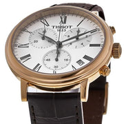 Tissot Carson Premium Chronograph Silver Dial Brown Leather Strap Watch For Men - T122.417.36.033.00