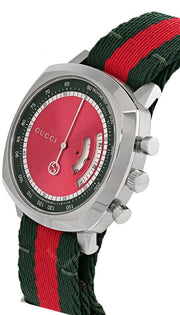Gucci Grip Quartz Chronograph Red Dial Two Tone NATO Strap Watch for Men - YA157304