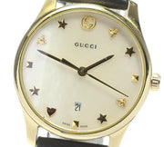Gucci G-Timeless Mother of Pearl Dial Black Leather Strap Watch For Women - YA126589