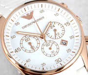 Emporio Armani Sportivo Chronograph White Dial White Rubber Strap Watch For Men - AR5919