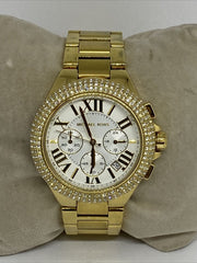 Michael Kors Camille Silver Diamonds Dial Gold Steel Strap Watch for Women - MK5756