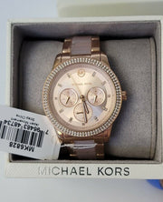 Michael Kors Tibby Chronograph Rose Gold Dial Two Tone Steel Strap Watch For Women - MK6828