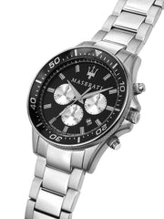 Maserati SFIDA Chronograph Black Dial Silver Steel Strap Watch For Men - R8873640004