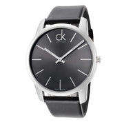 Calvin Klein City Grey Dial Black Leather Strap Watch For Men - K2G21107