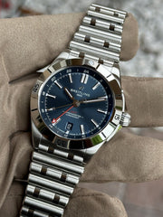 Breitling Chronomat GMT 40 Blue Dial Silver Steel Strap Watch for Men - A32398101C1A1