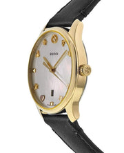 Gucci G-Timeless Mother of Pearl Dial Black Leather Strap Watch For Women - YA126589