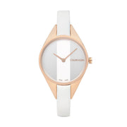 Calvin Klein Rebel White Grey Dial White Leather Strap Watch for Women - K8P236L6