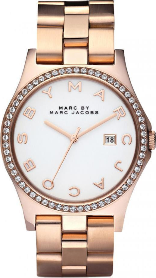 Marc Jacobs Henry Diamonds White Dial Rose Gold Steel Strap Watch for Women - MBM3079