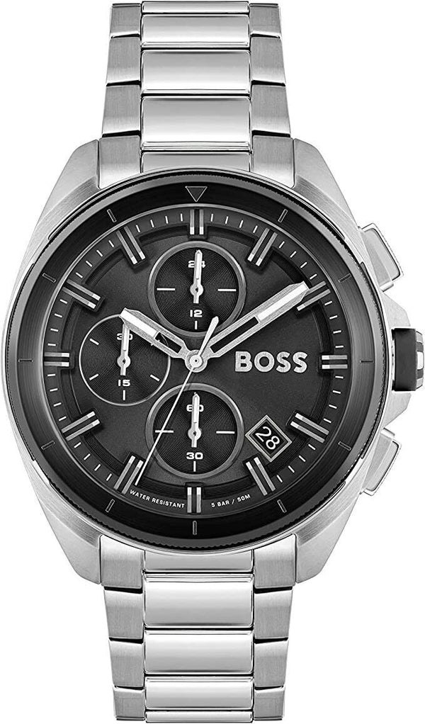 Hugo Boss Volane Chronograph Black Dial Silver Steel Strap Watch for Men - 1513949