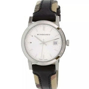Burberry The City White Dial Black Haymarket Leather Strap Watch for Women - BU9150