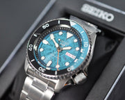 Seiko 5 Sports SKX Skeleton Green Dial Silver Steel Strap Watch For Men - SRPJ45K1