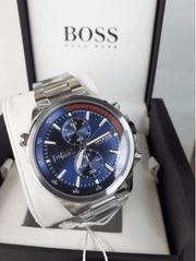 Hugo Boss Globetrotter Chronograph Blue Dial Silver Steel Strap Watch for Men - 1513823