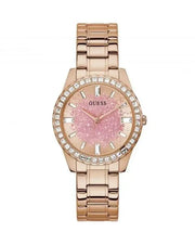 Guess Glitter Diamonds Pink Dial Rose Gold Steel Strap Watch for Women - GW0405L3