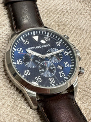 Michael Kors Gage Chronograph Blue Dial Brown Leather Strap Watch For Men - MK8362
