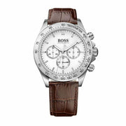 Hugo Boss Ikon Chronograph White Dial Brown Leather Strap Watch for Men - 1513175