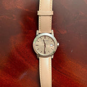 Burberry The City Beige Dial Beige Leather Strap Watch for Women - BU9107