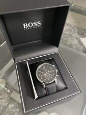 Hugo Boss Navigator Black Dial Black Leather Strap Watch for Men - 1513535