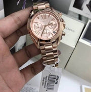 Michael Kors Bradshaw Chronograph Rose Gold Dial Rose Gold Steel Strap Watch for Women - MK5799