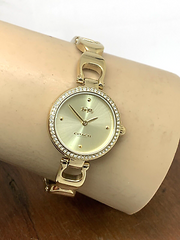 Coach Park Diamonds Gold Dial Gold Steel Strap Watch for Women - 14503171