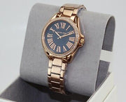 Michael Kors Kacie Three Hand Black Dial Rose Gold Steel Strap Watch for Women - MK6930