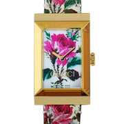 Gucci G-Frame Floral Mother of Pearl Dial White Leather Strap Watch For Women - YA147406