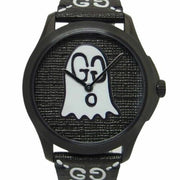 Gucci G Timeless Ghost Black Dial Black Leather Strap Watch For Men - YA1264018