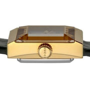 Gucci G Frame Double Mother of Pearl Dial Green Leather Strap Watch For Women - YA128525