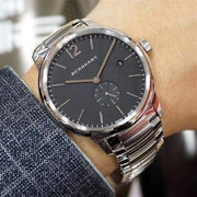 Burberry The Classic Round Black Dial Silver Steel Strap Watch for Men - BU10005