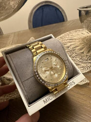 Michael Kors Brinkley Diamonds Gold Dial Gold Steel Strap Watch for Women - MK6187