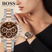 Hugo Boss Novia Chronograph Brown Dial Two Tone Steel Strap Watch for Women - 1502617