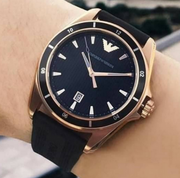 Emporio Armani Sport Quartz Black Dial Black Rubber Strap Watch For Men - AR11101