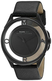 Marc Jacobs Tether Transparent Black Dial Black Leather Strap Watch for Women - MBM1379