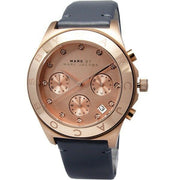 Marc Jacobs Blade Chronograph Rose Gold Dial Black Leather Strap Watch for Women - MBM1188