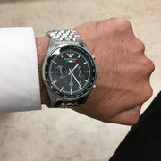 Emporio Armani Team Italia Chronograph Black Dial Silver Steel Strap Watch For Men - AR5983