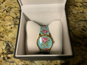 Gucci G Timeless Floral Turquoise Dial Turquoise Leather Strap Watch For Women - YA1264085