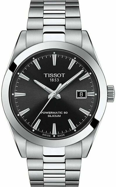 Tissot Gentleman Powermatic 80 Silicium Black Dial Silver Steel Strap Watch For Men - T127.407.11.051.00