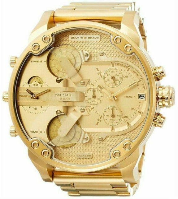 Diesel Mr Daddy 2.0 Chronograph Gold Dial Gold Steel Strap Watch For Men - DZ7399