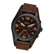 Fossil Nate Chronograph Brown Dial Brown Leather Strap Watch for Men - JR1511