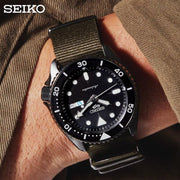 Seiko 5 Sport Automatic Black Dial Green Nylon Strap Watch For Men - SRPD65K4