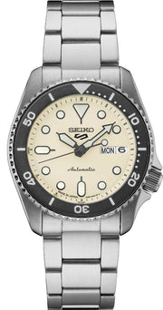 Seiko 5 Sports SKX Automatic Cream Dial Silver Steel Strap Watch For Men - SRPK31K1