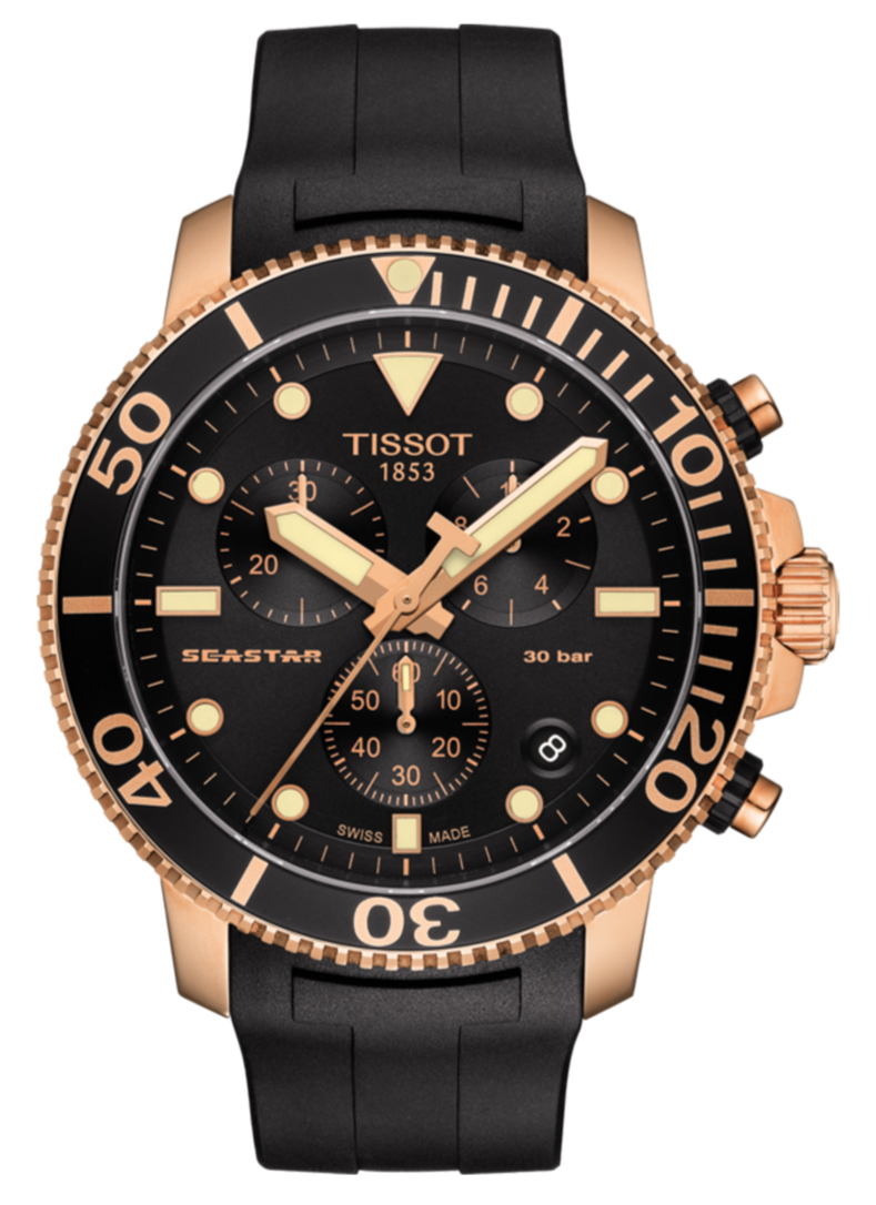Tissot Seastar 1000 Chronograph Black Dial Black Rubber Strap Watch For Men - T120.417.37.051.00