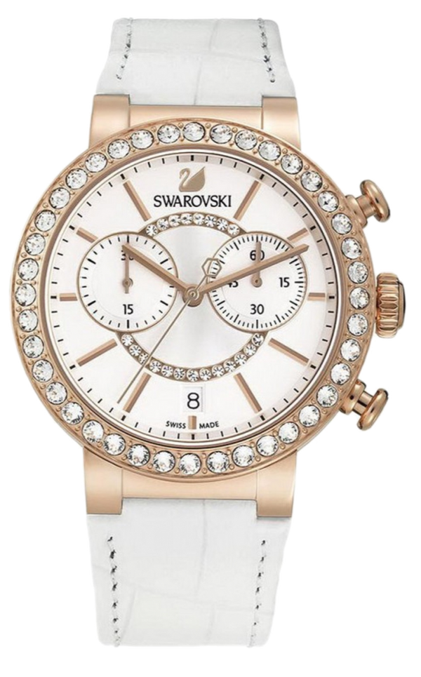 Swarovski Citra Sphere Chrono White Dial White Leather Strap Watch for Women - 5080602