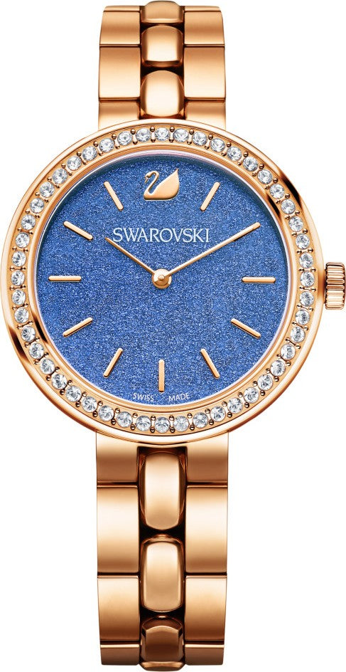 Swarovski Daytime Glittering Blue Dial Rose Gold Steel Strap Watch for Women - 5182277