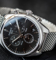 Tissot PR 100 Chronograph Black Dial Silver Mesh Bracelet Watch For Men - T101.417.11.051.01