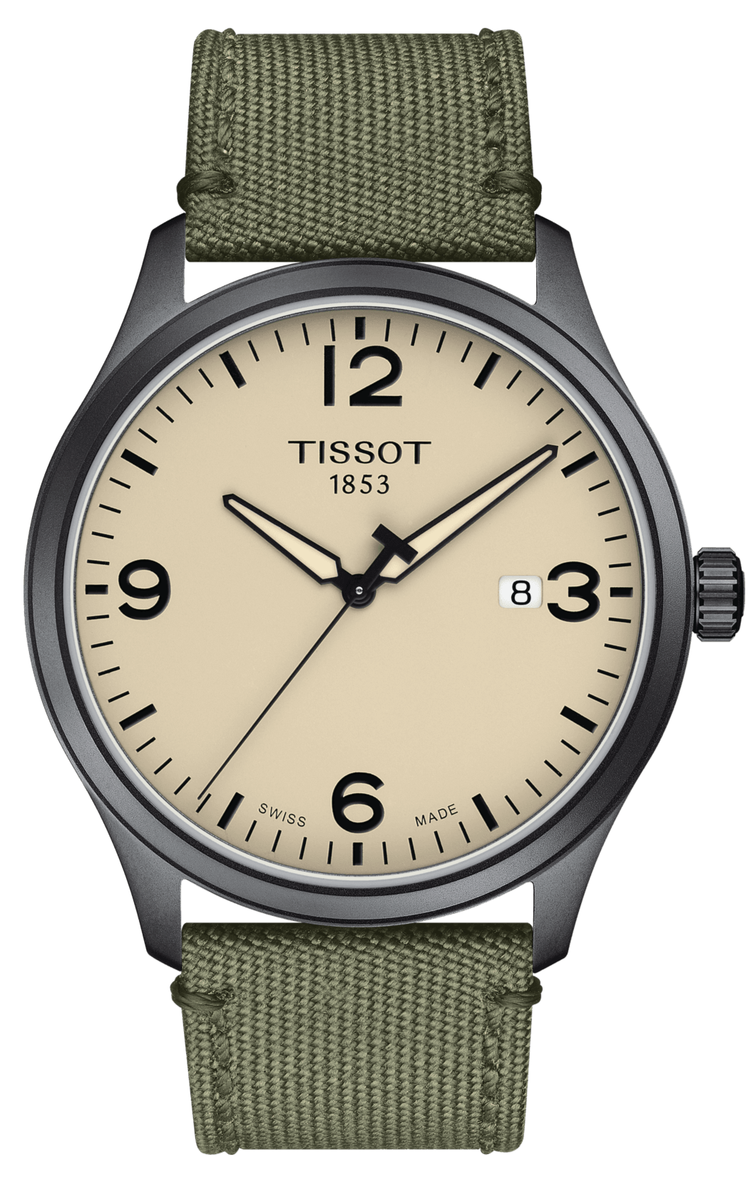Tissot T Sport Chrono XL Beige Dial Khakhi Green Nylon Strap Watch for Men - T116.617.33.267.00
