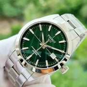 Tissot Gentleman Powermatic 80 Silicium Green Dial Silver Steel Strap Watch For Men - T127.407.11.091.01