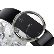 Calvin Klein Glam Transparent Dial Black Leather Strap Watch for Women - K9423107