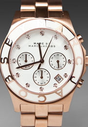 Marc Jacobs Blade Chronograph White Dial Rose Gold Steel Strap Watch for Women - MBM3082